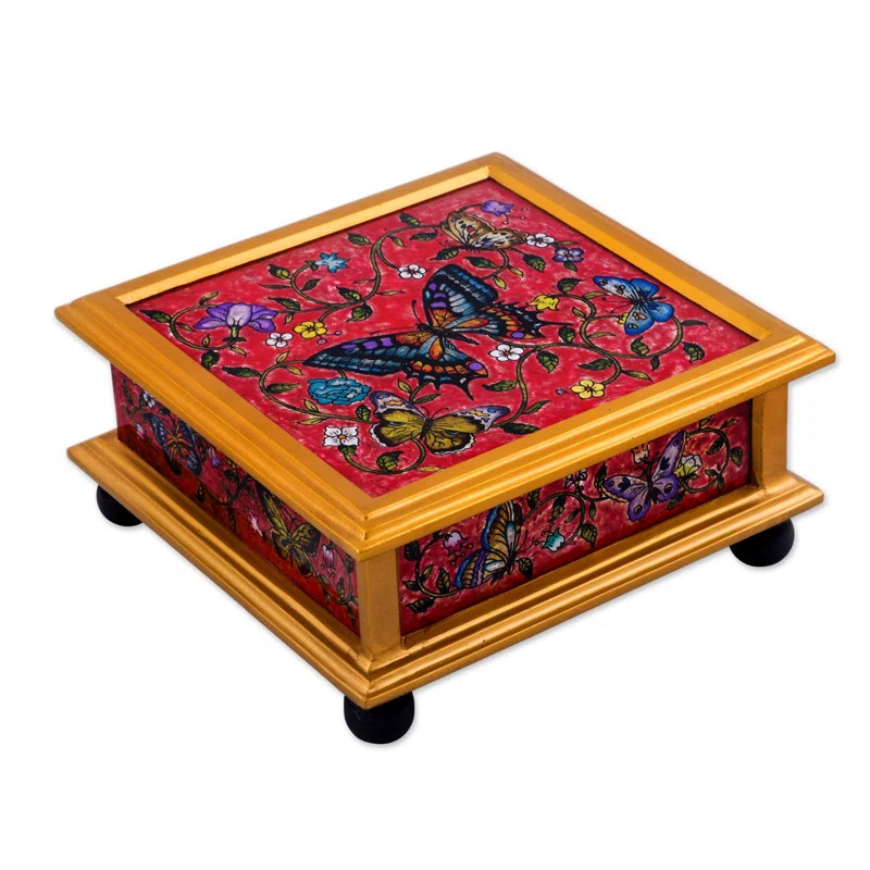 Febres Butterflies Reverse Painted Glass Decorative Box | Wayfair North America