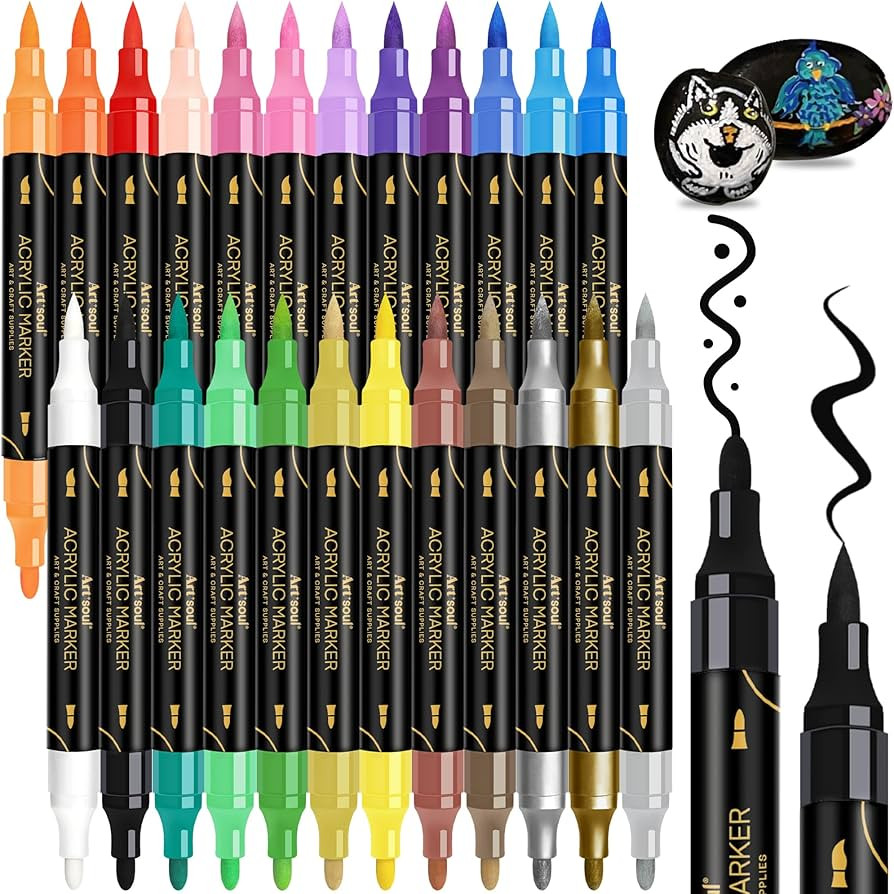 Art+soul 24 Colors Acrylic Paint Pens-Dual Tip Markers, Vibrant, Long Lasting Colors that Dry Qui... | Amazon (CA)