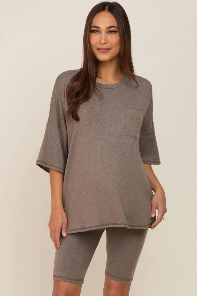 Mocha Biker Short Maternity Sleep Set | PinkBlush Maternity