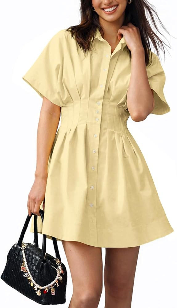 Shy Velvet Women\u2019s Mini Shirt Dress Casual Button Down Short Sleeve Collared Summer Dresses | Amazon (US)