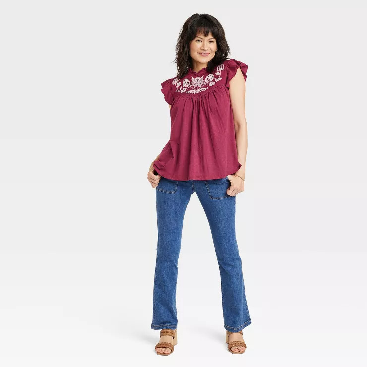 Women's Flutter Short Sleeve Embroidered Top - Knox Rose™ | Target