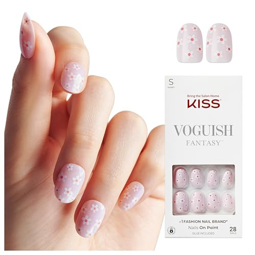 KISS Voguish Fantasy Press On Glue Nails , 'Luminary', Pink, Short Oval, , Waterproof, Smudge Proof, Nail Kit Contains 28 Fake Nails, Pink Gel Nail Glue (2g), Mini Nail File, & Manicure Stick | Amazon (US)