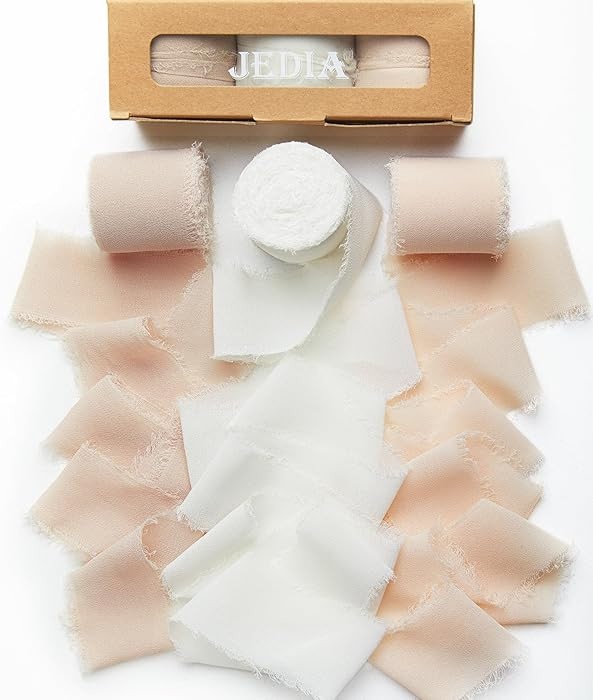 Fall Ribbon, 3 Rolls Champagne Beige Chiffon Silk Ribbons, 1.5" x 7Yd Flower Ribbon Set for Gift ... | Amazon (US)