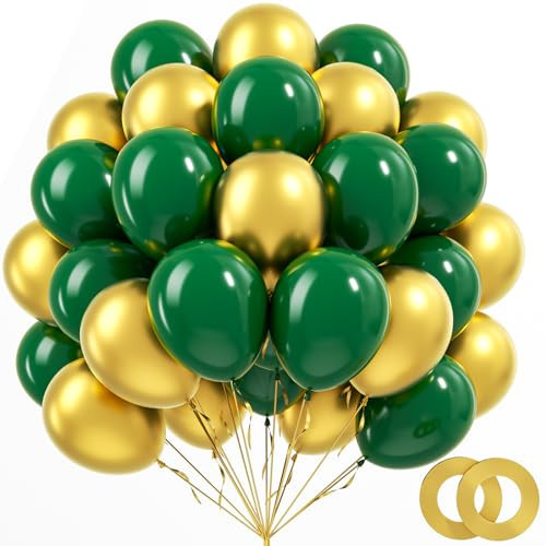 BAUANOOY Green and Gold Balloons, 60pcs 12 Inch Metallic Chrome Gold Dark Green Balloons Latex Balloons for Wedding Graduation Jungle Birthday Party Decorations | Amazon (US)