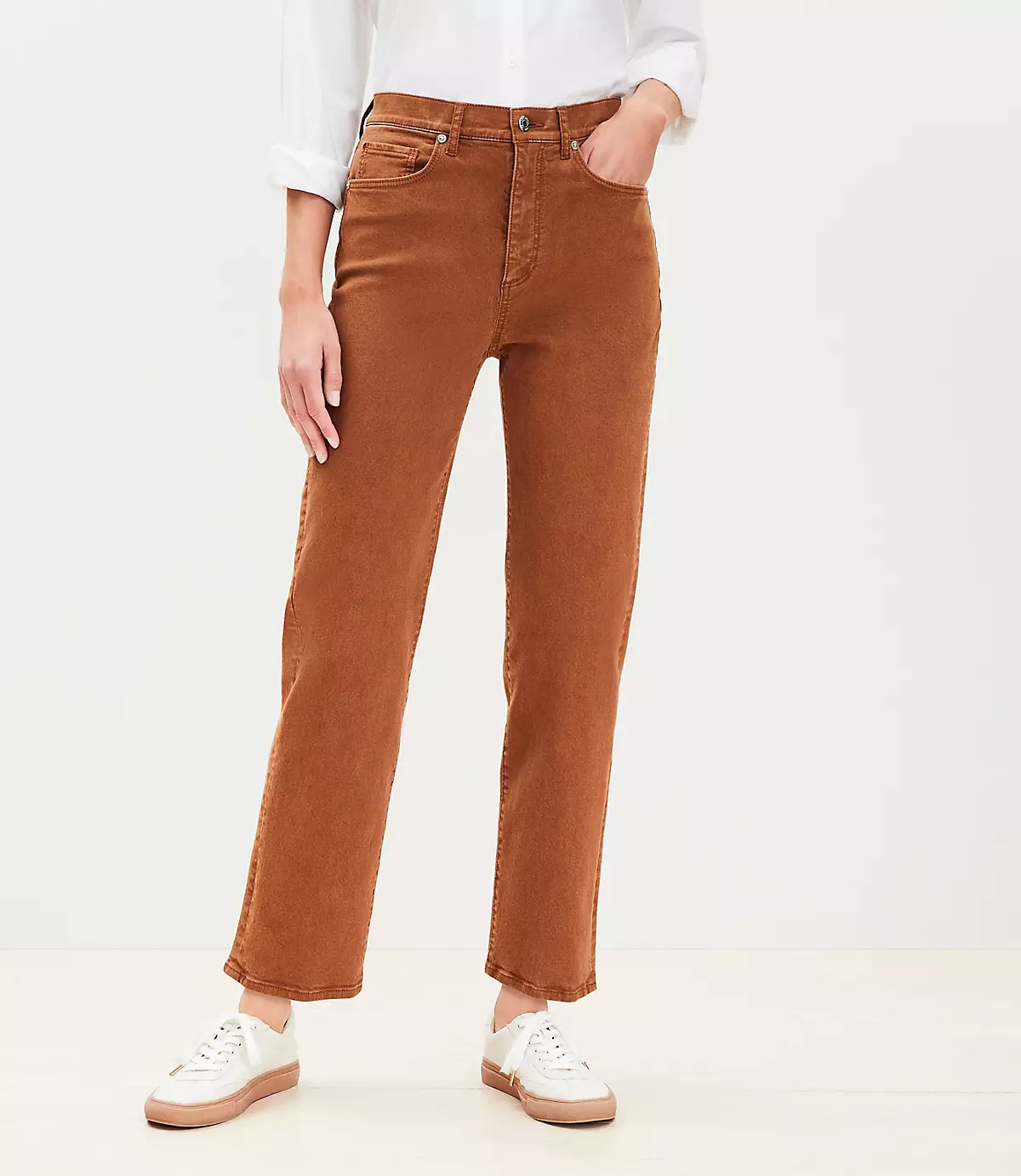 High Rise Straight Jeans in Argan Oil | LOFT