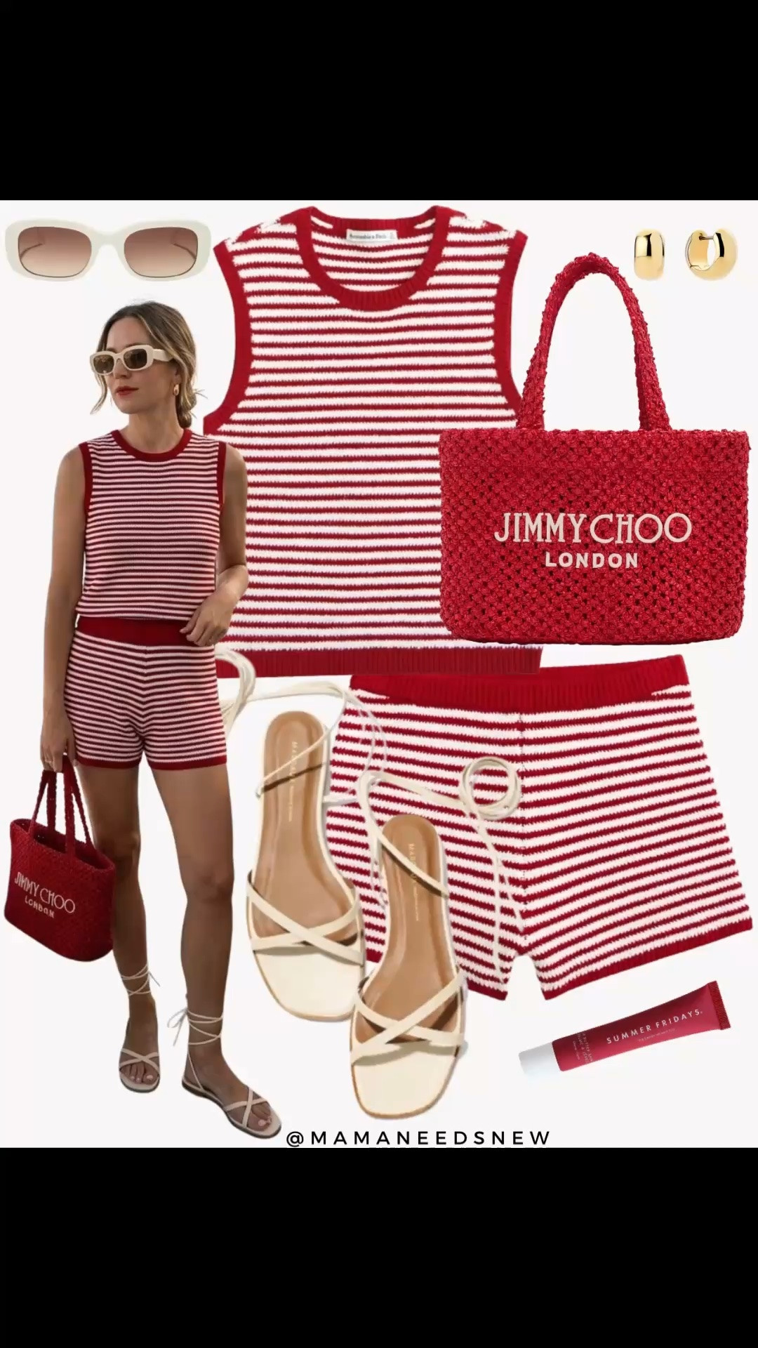 A summer outfit with a striped crochet knit matching tank top and shorts set, wrap sandals and tote bag ❤️

#LTKxAbercrombie #LTKSaleAlert #LTKSeasonal
