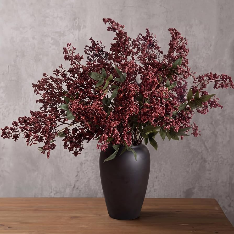 Thiccywoov 4 Pcs 43" Fall Burgundy Berry Stems Artificial, Plum Branches | Amazon (US)