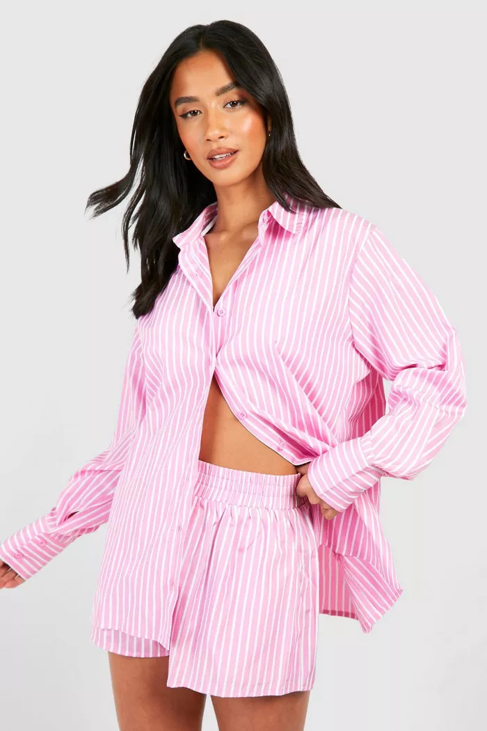 Petite Stripe Beach Shirt | Boohoo.com (UK & IE)