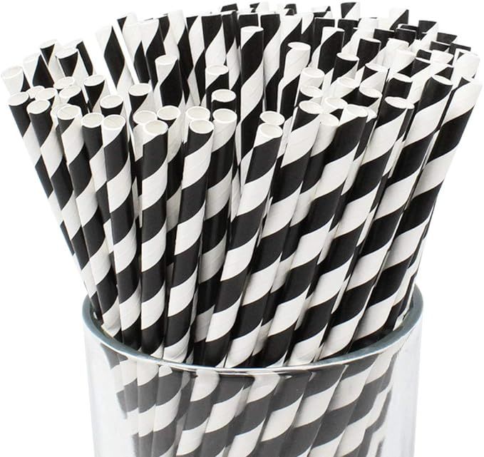 Just Artifacts Premium Disposable Drinking Striped Paper Straws (100pcs, Black) | Amazon (US)