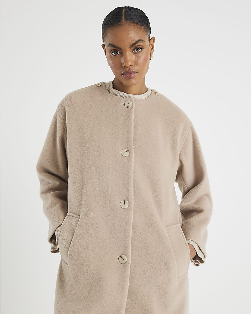 Cream Scarf Cape Coat | River Island UK & IE