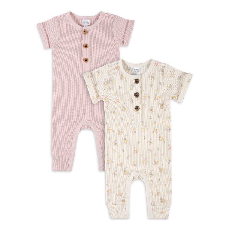 Modern Moments By Gerber Baby Girl Waffle Romper Set, 2-Pack, (0/3 Months - 24 Months) | Walmart (US)