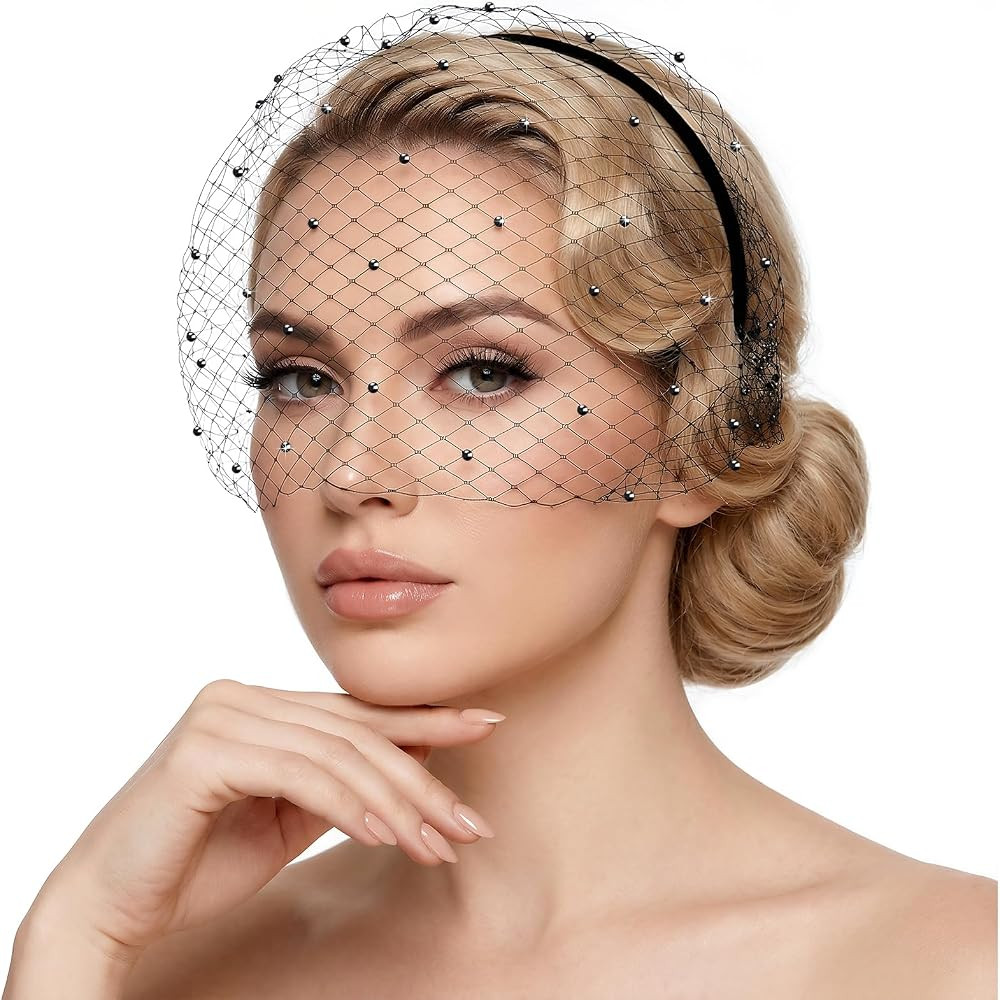 Elegant Birdcage Veil Headband with Rhinestones, 1920s Headpiece for Women, Vintage Fascinator fo... | Amazon (US)