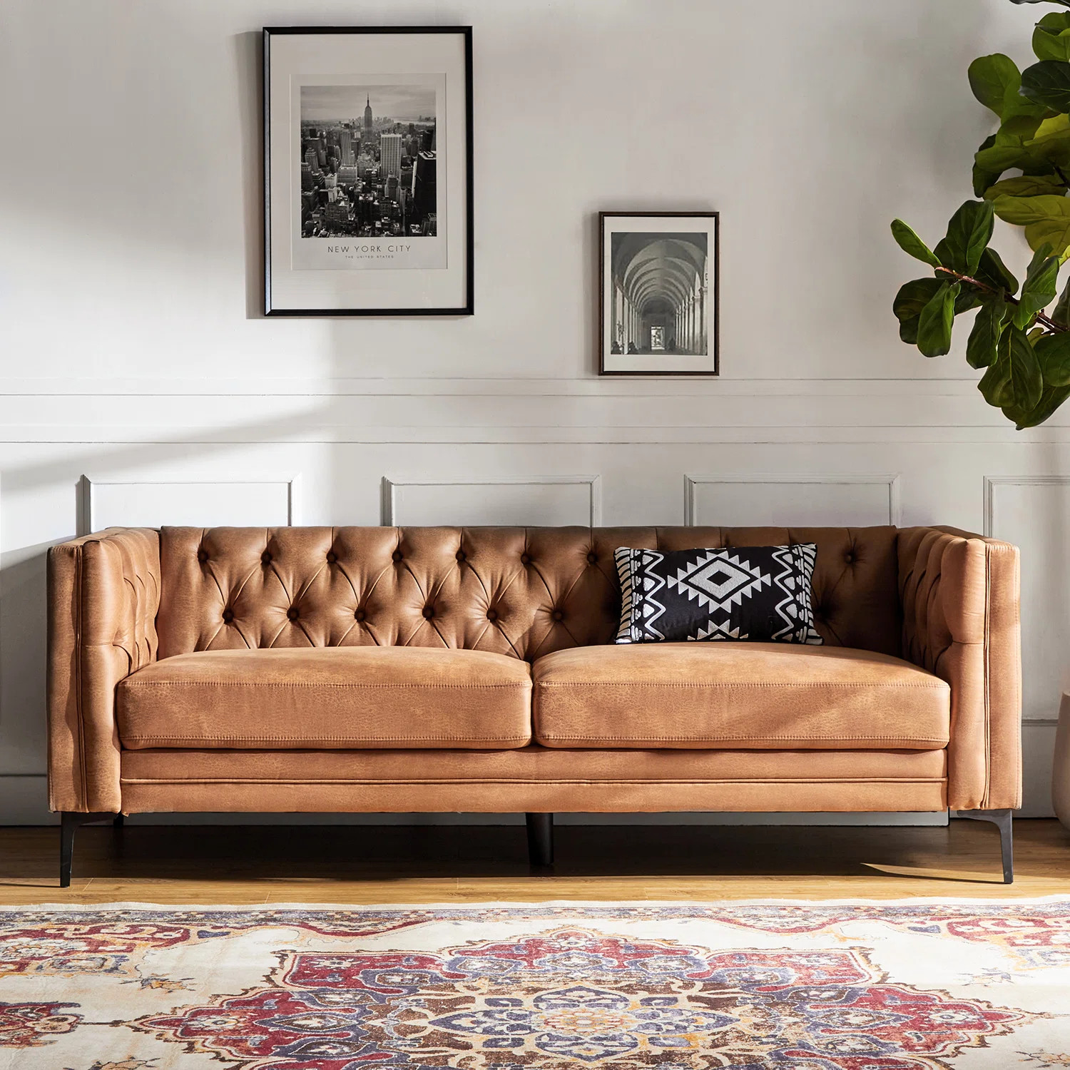 Brinna Contemporary 84" Upholstered Button-tufted Sofa with Metal Legs | Wayfair North America