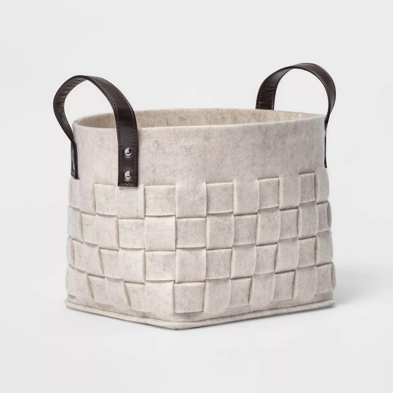 Woven Felt Rectangular Basket with Faux Leather Handles White - Threshold™ | Target