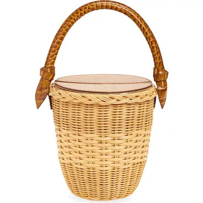 Pamela Munson The Jane Cognac Rattan Shoulder Bag in Natural/Cognac at Nordstrom | Nordstrom