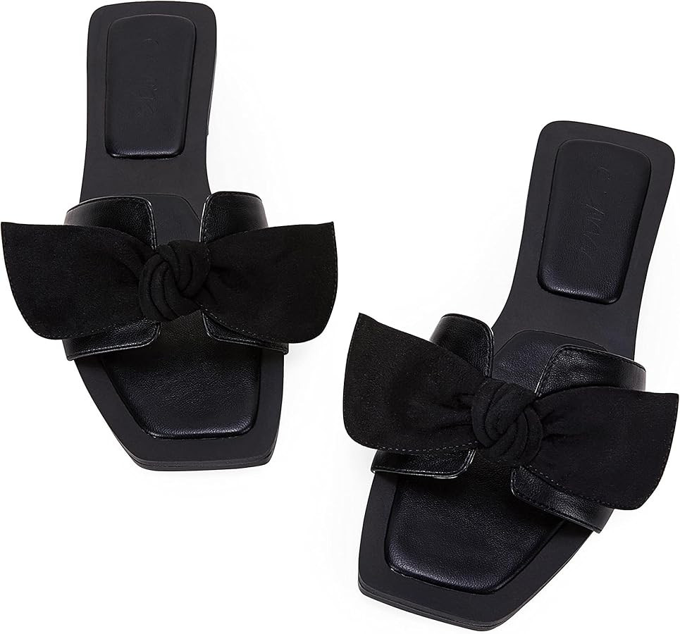 LAICIGO Womens Slip on Bow Sandals Dressy Comfortable Flat Sandals Square Toe Summer Slides | Amazon (US)