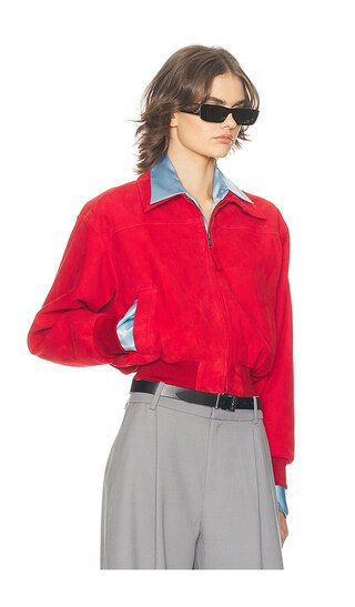 Helsa The Suede Zip Bomber in Red. - size S | Revolve Clothing (Global)