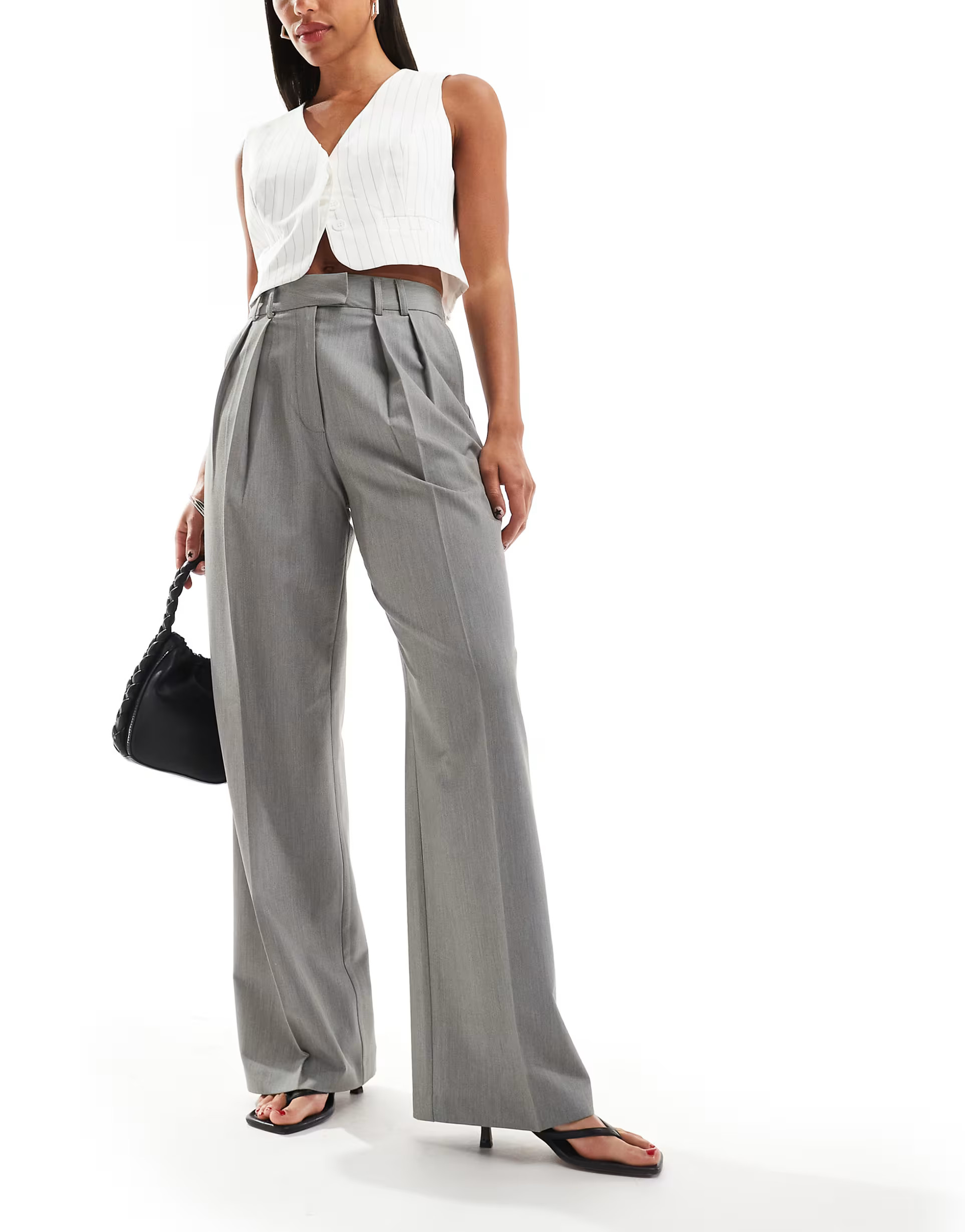 ASOS DESIGN tailored wide leg trousers with pleat detail in grey | ASOS (Global)