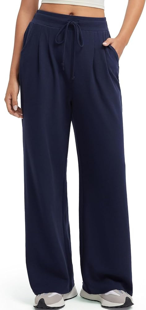 SUUKSESS Women Wide Leg Work Pants High Waisted Drawstring Waffle Knit Trousers | Amazon (US)