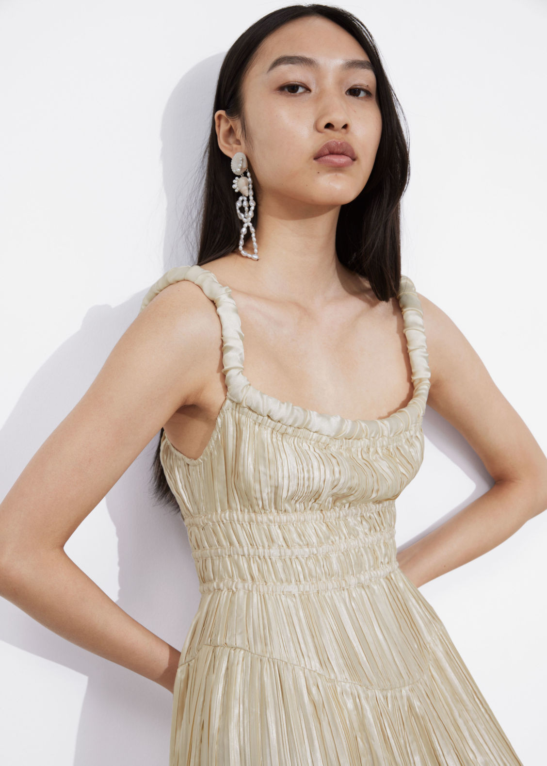 Shirred Satin Midi Dress - Cream - Mini dresses - & Other Stories US | & Other Stories US