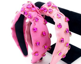 Luxury Knotted Bling and Bedazzled Headband with Heart Gems - Perfect for Spring and Summer - Pin... | Etsy (US)