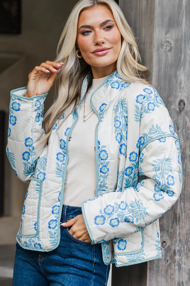 Looking At Success Blue Medallion Quilted Jacket | The Mint Julep Boutique
