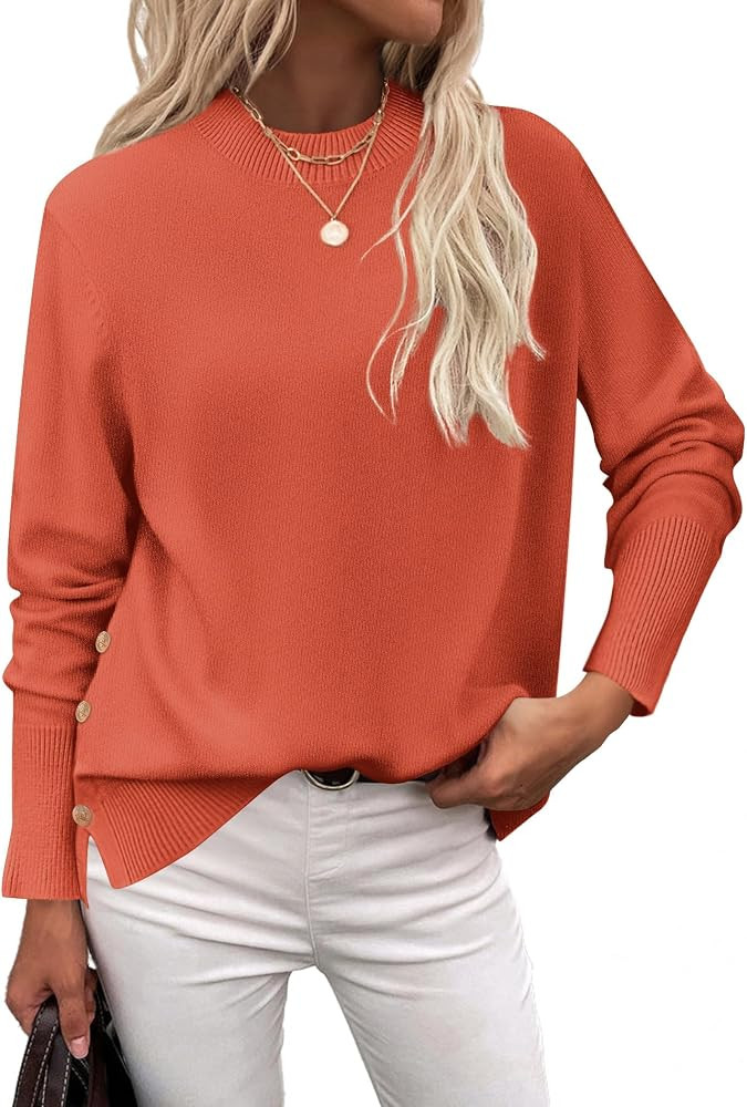 Zeagoo Women's Sweaters Loose Knit Side Button 2026 Fall Fashion Trendy Casual Pullover Tops Clot... | Amazon (US)