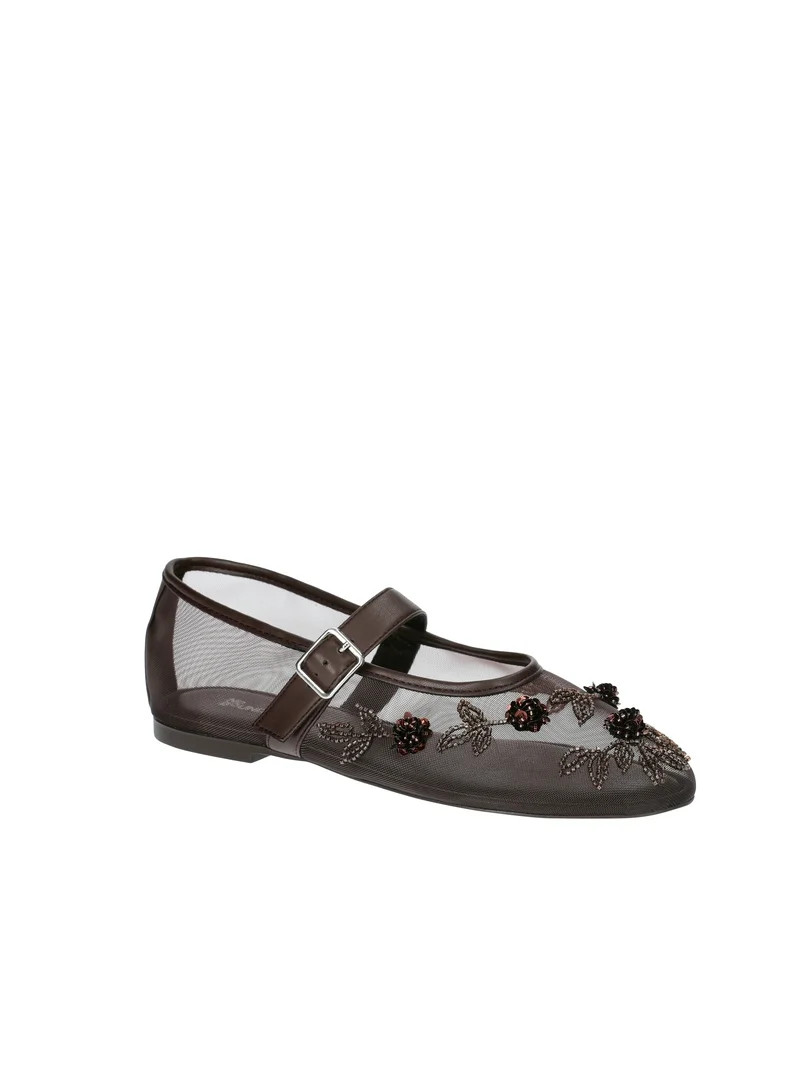 No Boundaries Beaded Mesh Mary Jane Flats, Women's | Walmart (US)