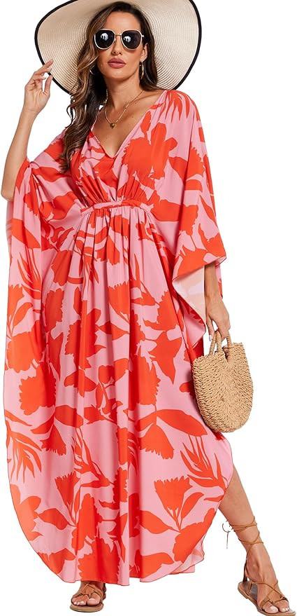 Moss Rose Kaftan Dresses for Women V Neck Summer Swimsuit Cover up Caftan Maxi Beach Dresses | Amazon (US)
