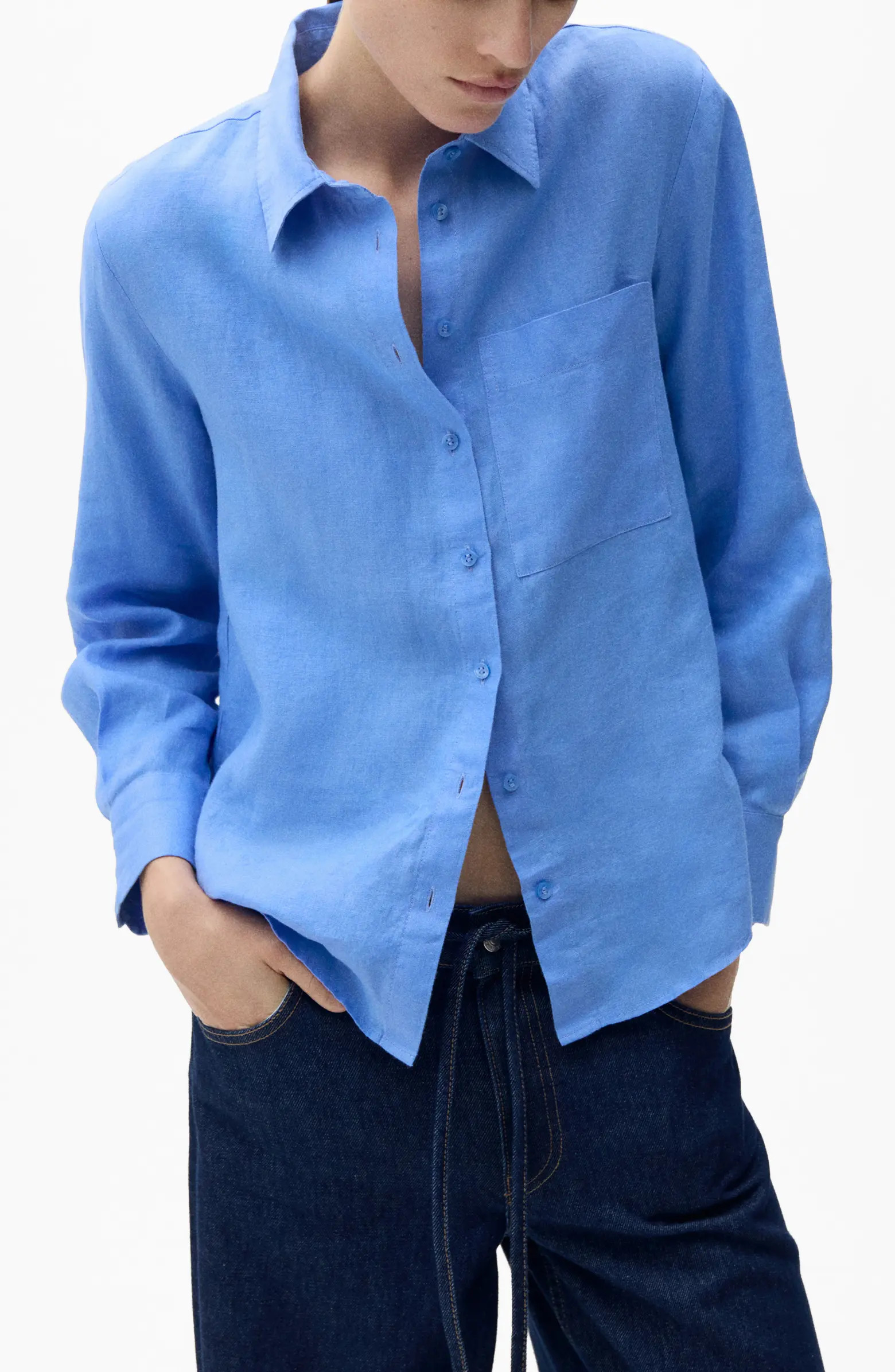 MANGO Linen Button-Up Shirt | Nordstrom | Nordstrom