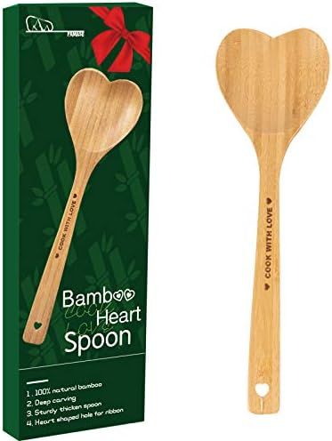 Bamboo Heart Spoon with Gift Box- Heart Shaped Bamboo Love Spoon Engraved with COOK WITH LOVE Hea... | Amazon (US)
