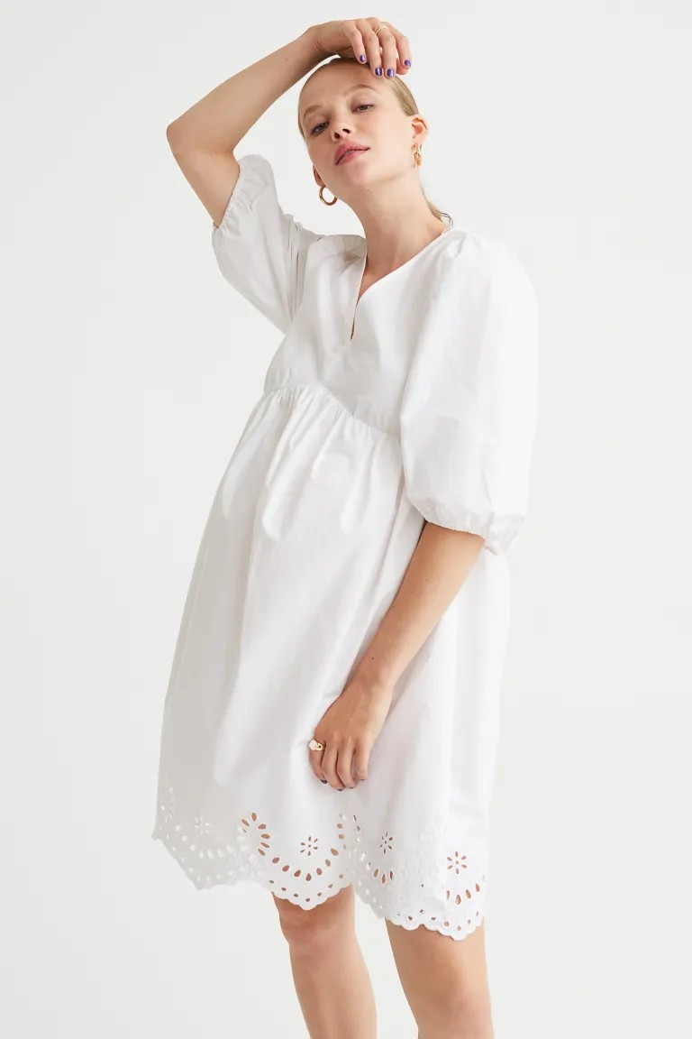 MAMA Cotton Dress with Eyelet Embroidery | H&M (US + CA)