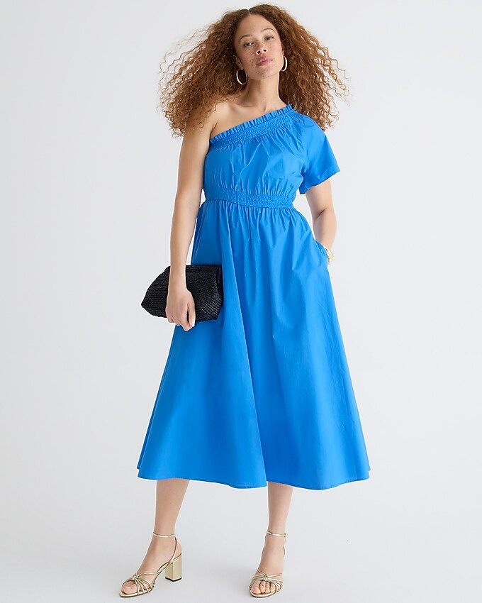 Smocked one-shoulder dress in cotton poplin | J. Crew US