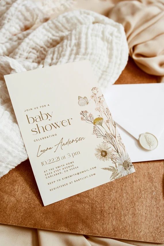 Boho Baby Shower Invitation Dried Flower Baby Shower Invites - Etsy | Etsy (US)