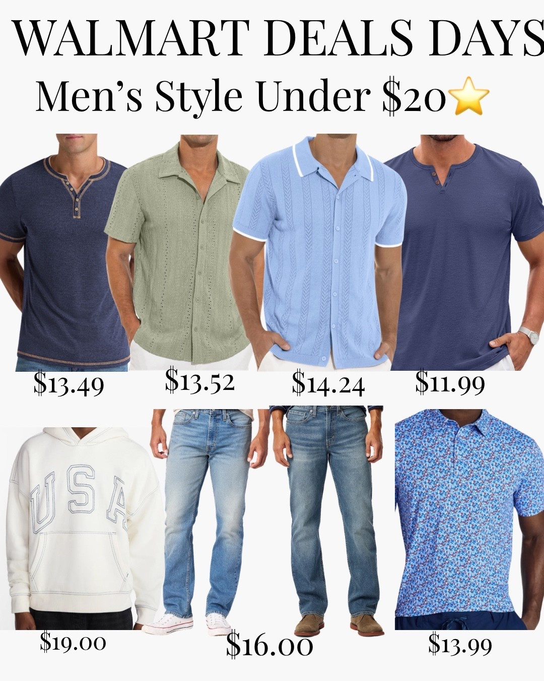 Men’s Style Under $20 🙌

These Walmart Deals Days finds are perfect for updating his wardrobe without overspending. Polos, button-downs, henleys, hoodies, and jeans—all under $20!

Everything is linked here and in my Walmart storefront while the deals last.

#LTKMensStyle #LTKFashion #WalmartFashion #MensFashion #MensStyle #AffordableFashion #WalmartDealsDays #BudgetFashion #MensWardrobe #FashionDeals #ShopLTK #TheGoodNurse #walmartcreator

#LTKU #LTKSaleAlert #LTKvlog