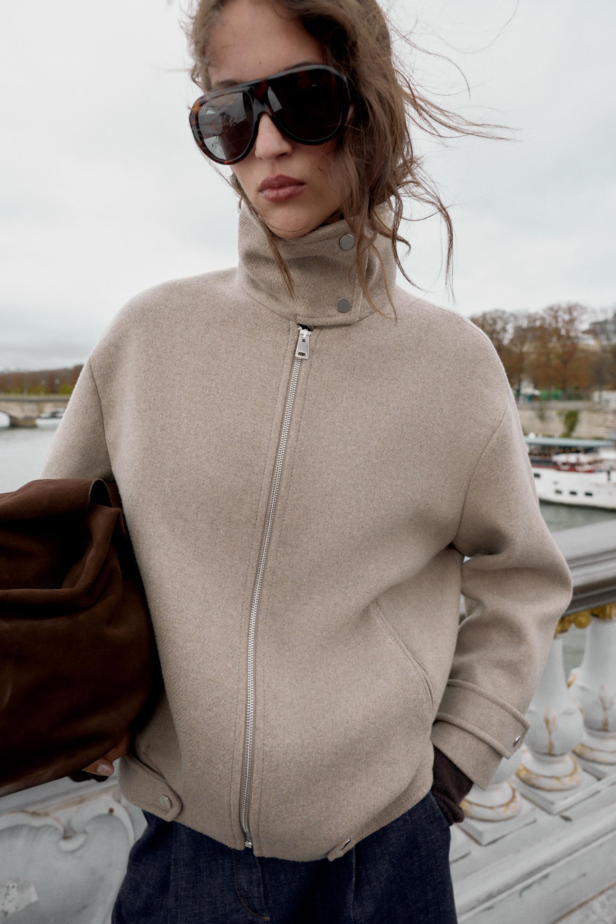 WOOL BLEND BOMBER JACKET WITH HIGH NECK | Zara UK