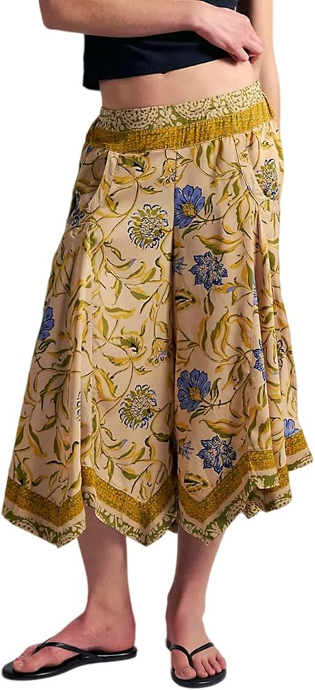 Women's Print Crop Swing Pants Boho Flowy Wide Leg Culottes | Amazon (US)