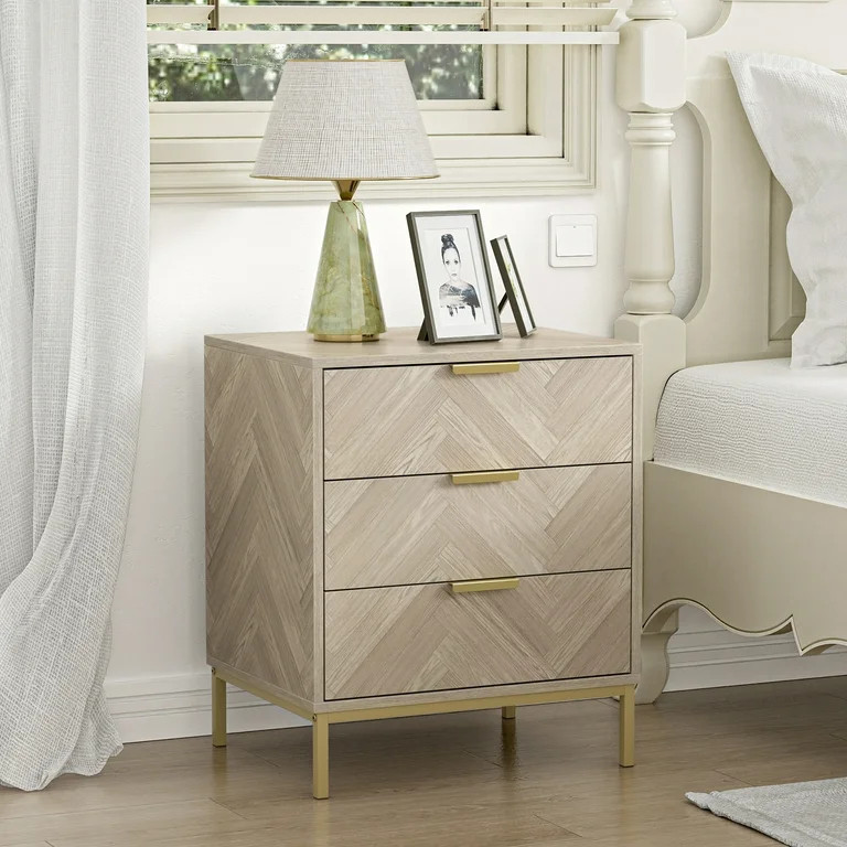 Eumyviv Wood 3 Drawer Nightstand, Herringbone Beside Table Farmhouse Side Table for Bedroom Livin... | Walmart (US)