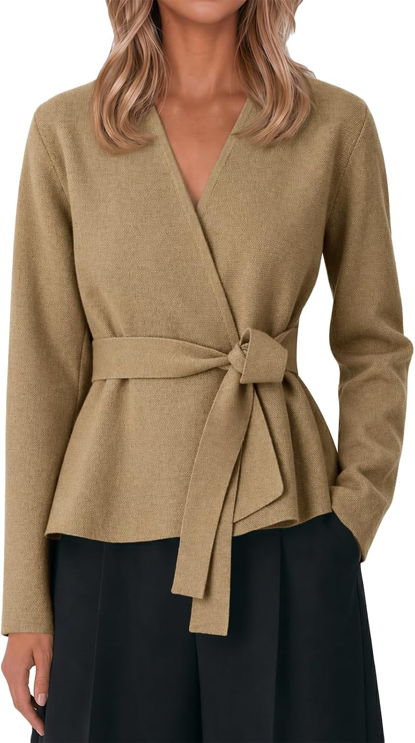 Cicy Bell Womens Open Front Belted Cardigan Long Sleeve Casual Knit Sweater | Amazon (US)