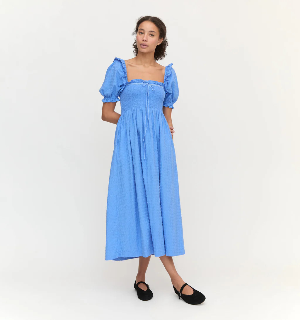 The Scarlett Nap Dress - Hydrangea Blue Textured Clip Dot | Hill House Home US