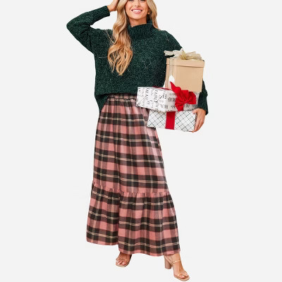 Women's Plaid Ruffled Maxi Skirt - Cupshe-L-Pink | Target