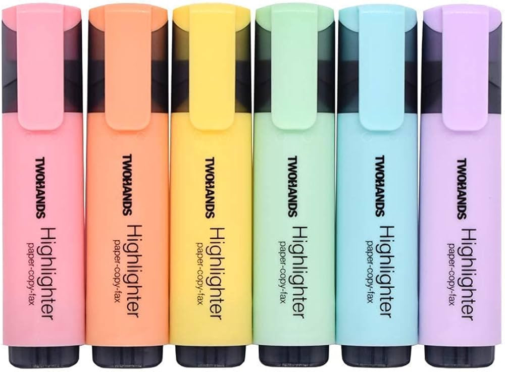 TWOHANDS Highlighter,Pastel Colors,Chisel Tip Marker Pen,6 Assorted Colors, for Adults & Kids,Sch... | Amazon (US)