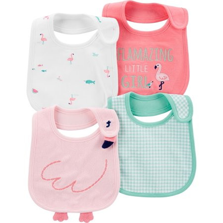 Carter's Baby Girls 4-Pack Teething Bibs with Water Barrier , Flamingo, Pink | Walmart (US)