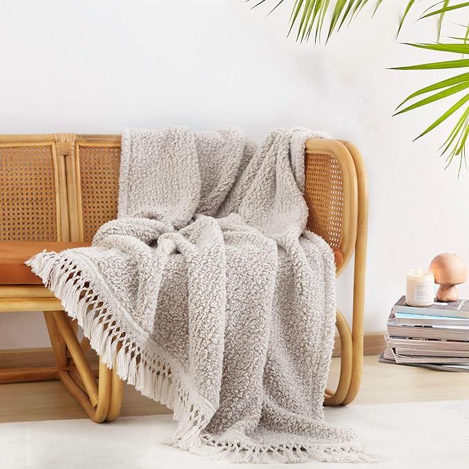 Ultra Soft Cozy Sherpa Throw Blanket, Light Weight Warm Decorative Throw Blanket with Tassel, 2 T... | Amazon (US)