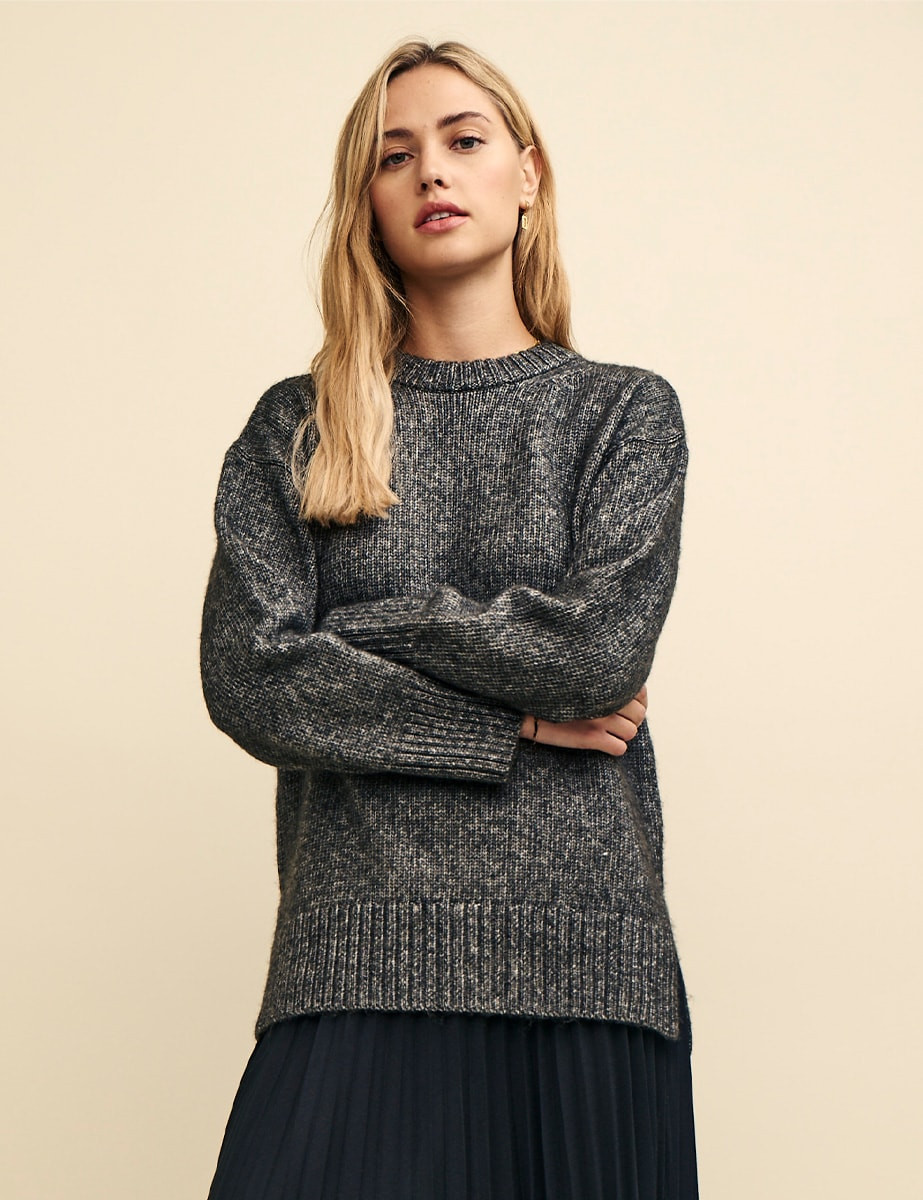 Grey Oversized Chunky Crew Neck Jumper | Nobody's Child