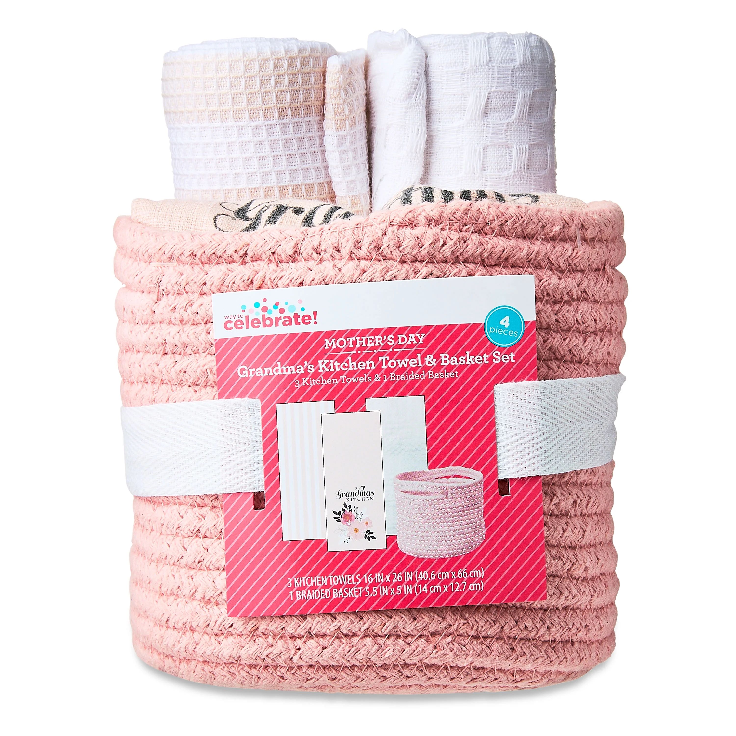 Mother's Day Grandma's Kitchen Basket and Kitchen Towel Gift Set, Pink, Way To Celebrate | Walmart (US)