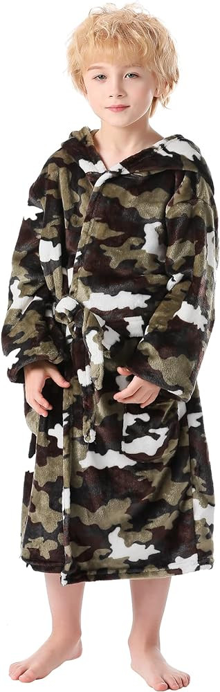 V.&GRIN Boys Fleece Robe, Hooded Toddler Soft Fuzzy Bathrobe for Kids 3-14 Years | Amazon (US)