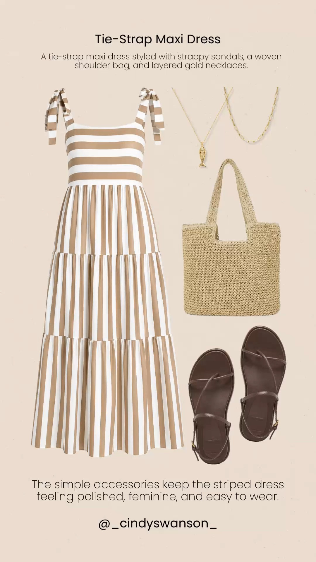 This tie-strap maxi dress is such an easy warm-weather piece. The neutral stripe feels timeless, while the tiered silhouette and adjustable straps add a feminine touch. I paired it with simple sandals, a woven shoulder bag, and layered gold jewelry for an effortless look that works for everything from vacation days to casual dinners.

💡 LTK MADE EASY
❤️ Heart = Support my posts!
🔖 Save = Get sale & restock alerts
📋 Lists = Keep favorites organized
📲 Share = Send lists and products to a friend. Hello, Christmas List!
💬 Comment = Ask me anything about what I’m wearing. :-)

#LTKootd #LTKOver40 #LTKgrwm