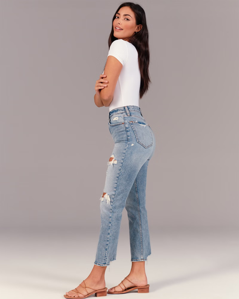 Curve Love Ultra High Rise Ankle Straight Jeans | Abercrombie & Fitch (US)