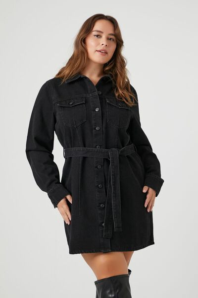 Plus Size Tie-Front Denim Shirt Dress | Forever 21 | Forever 21 (US)